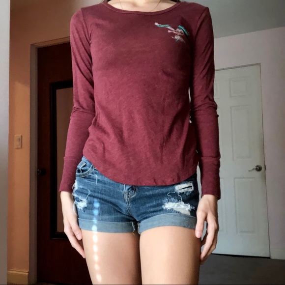 American Eagle Maroon Long Sleeve Top XS - Picture 1 of 4